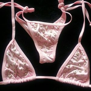 Pink with pearl like accent bikini
